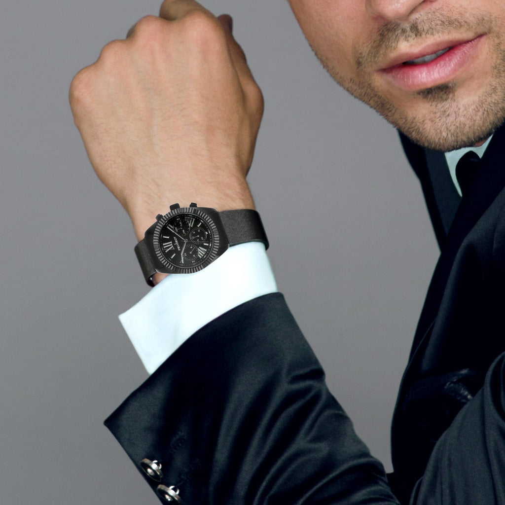 Men's 42mm Black Multi-Function Steel Mesh Watch