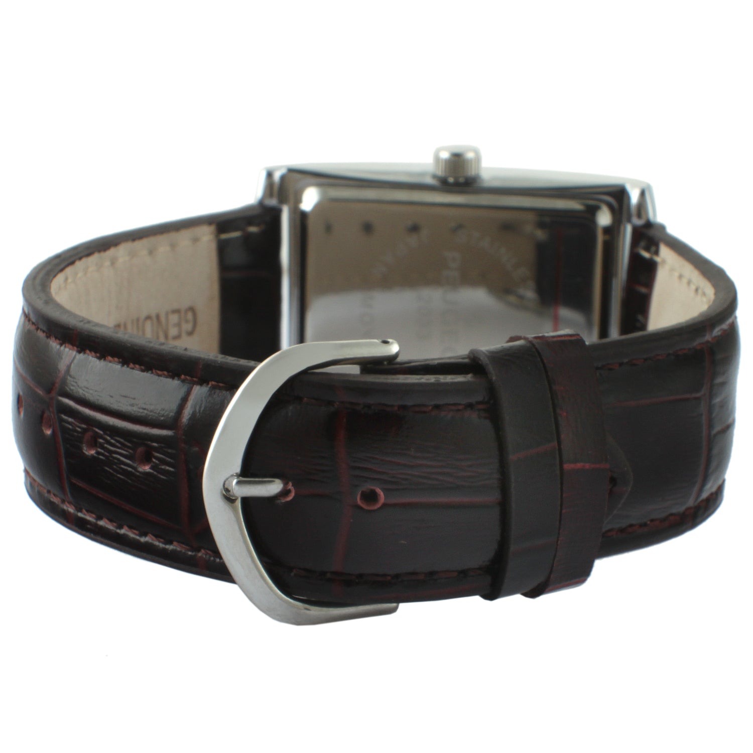 Men's 30X40mm Silver Tank Shape Watch with Black Strap