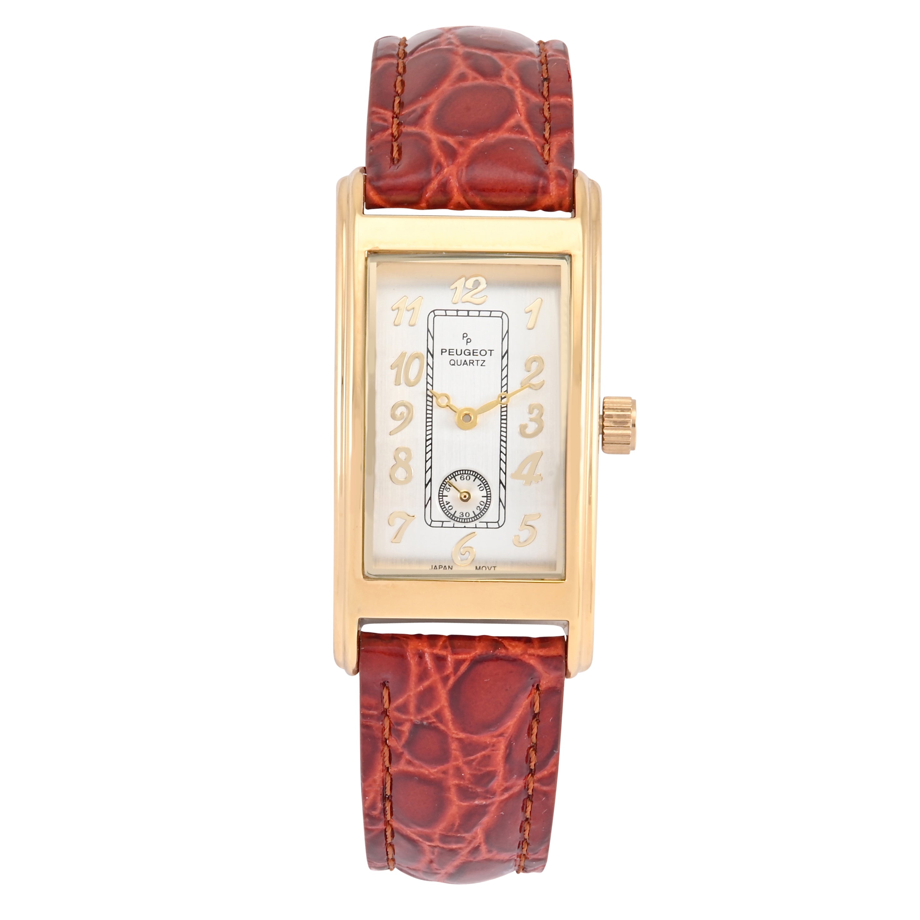 Men's 38x24mm Gold Contour Case Remote Sweep Leather watch