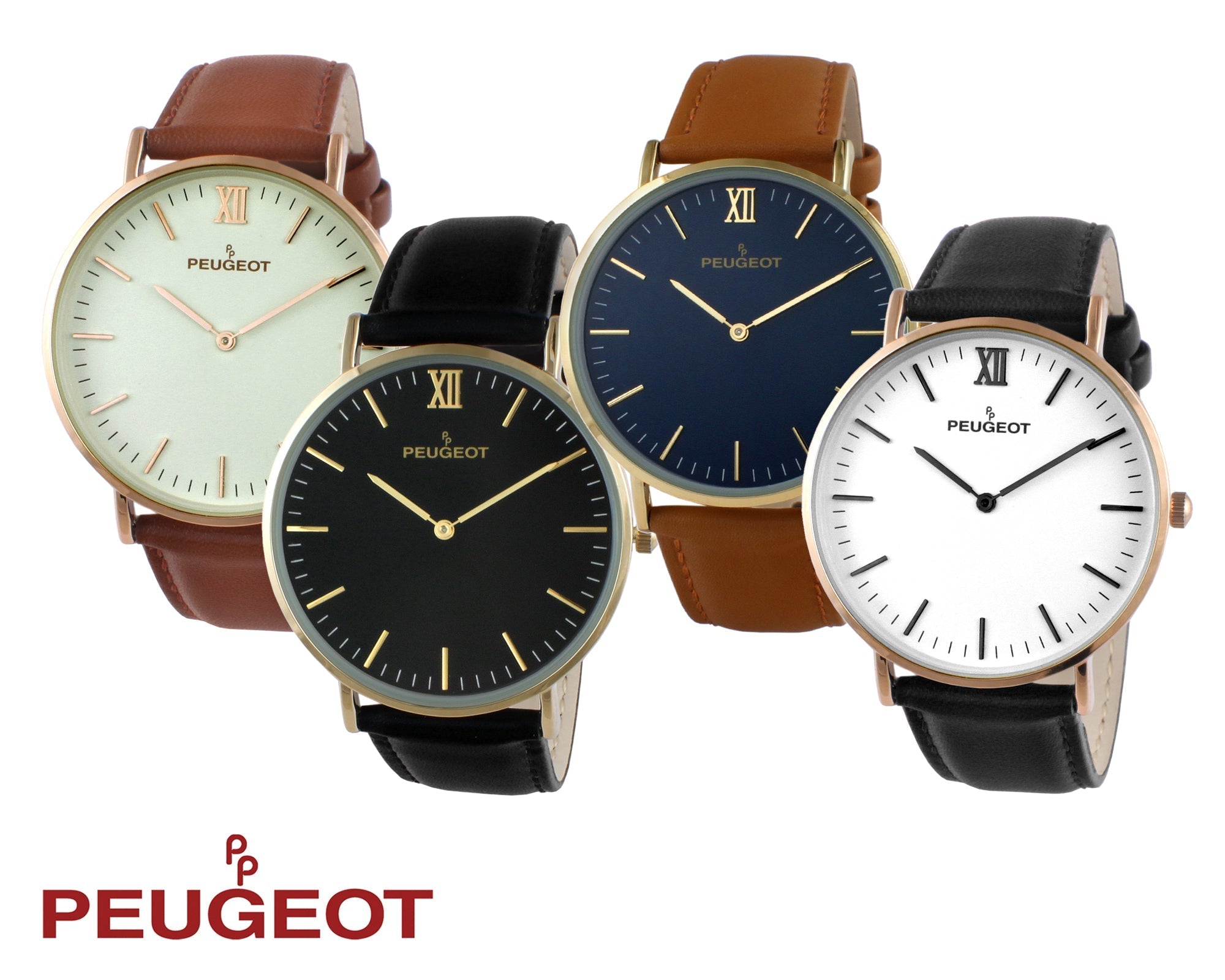 Men's 40mm Black Dial Super Slim Leather Strap Watch