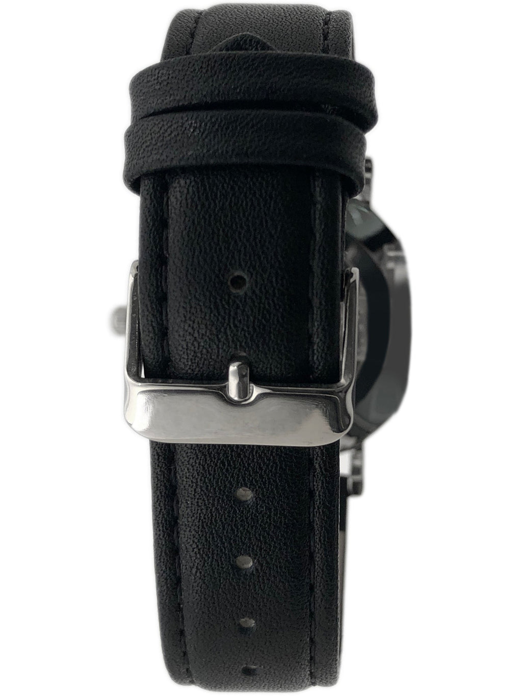 Men's 40mm Black Dial Silver Super Slim Case Leather Strap Watch
