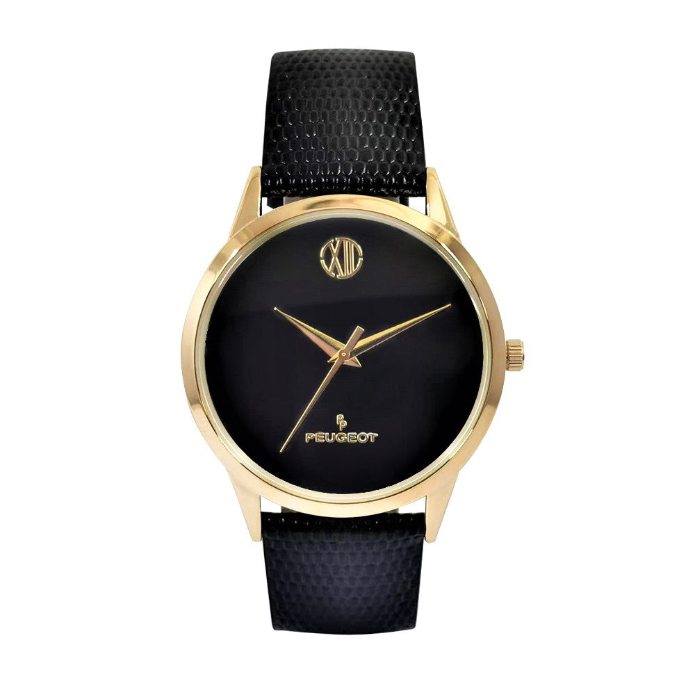 Men Black Leather Dress Watch & Pen Gift Set