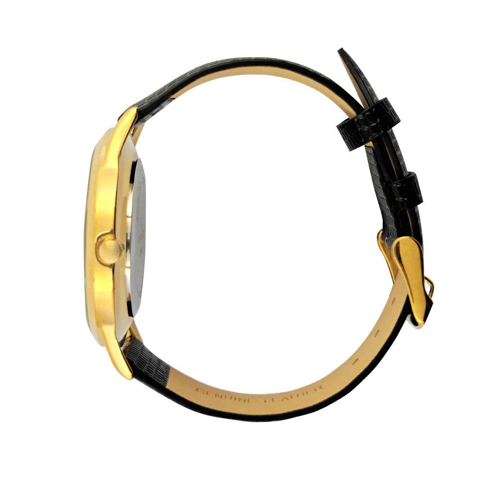 Men's 40mm Wafer Slim Round Gold-Plated Case Watch with Leather Strap