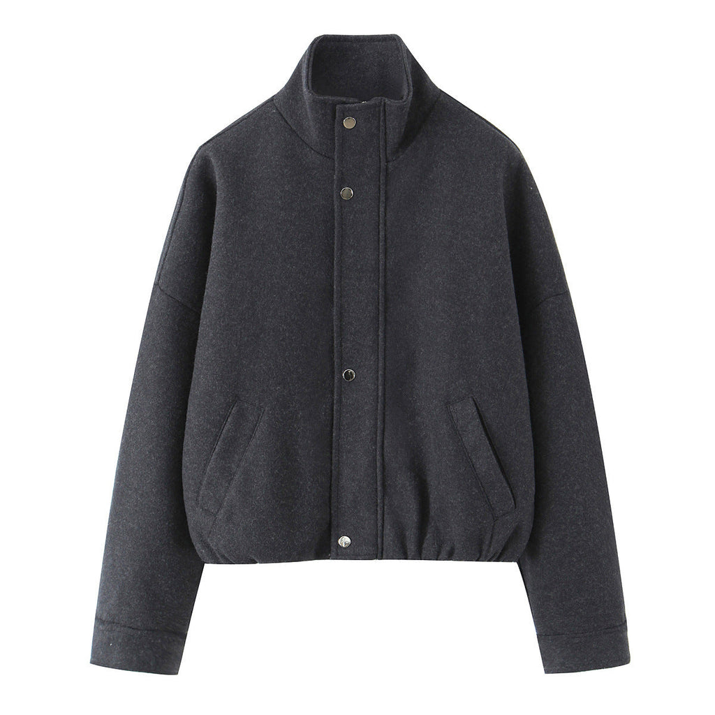 Women's Jacket Charcoal Grey Wool Blend BYMANYC ® New York SOHO HIGH COLLAR BOMBER - New Collection
