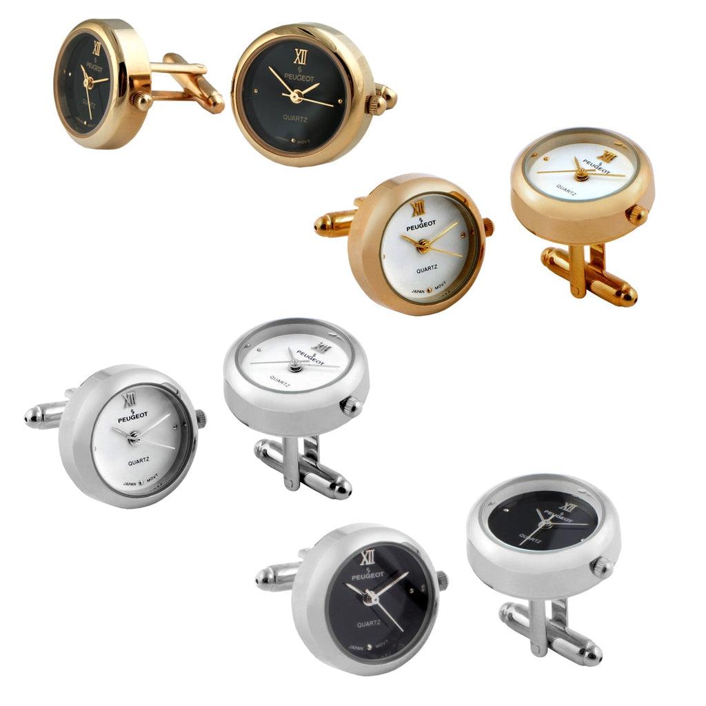 Men's Silver - White Real Working Time Cufflinks