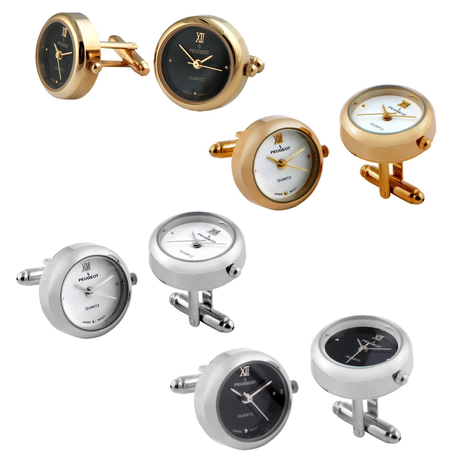 Men's Silver - White Real Working Time Cufflinks