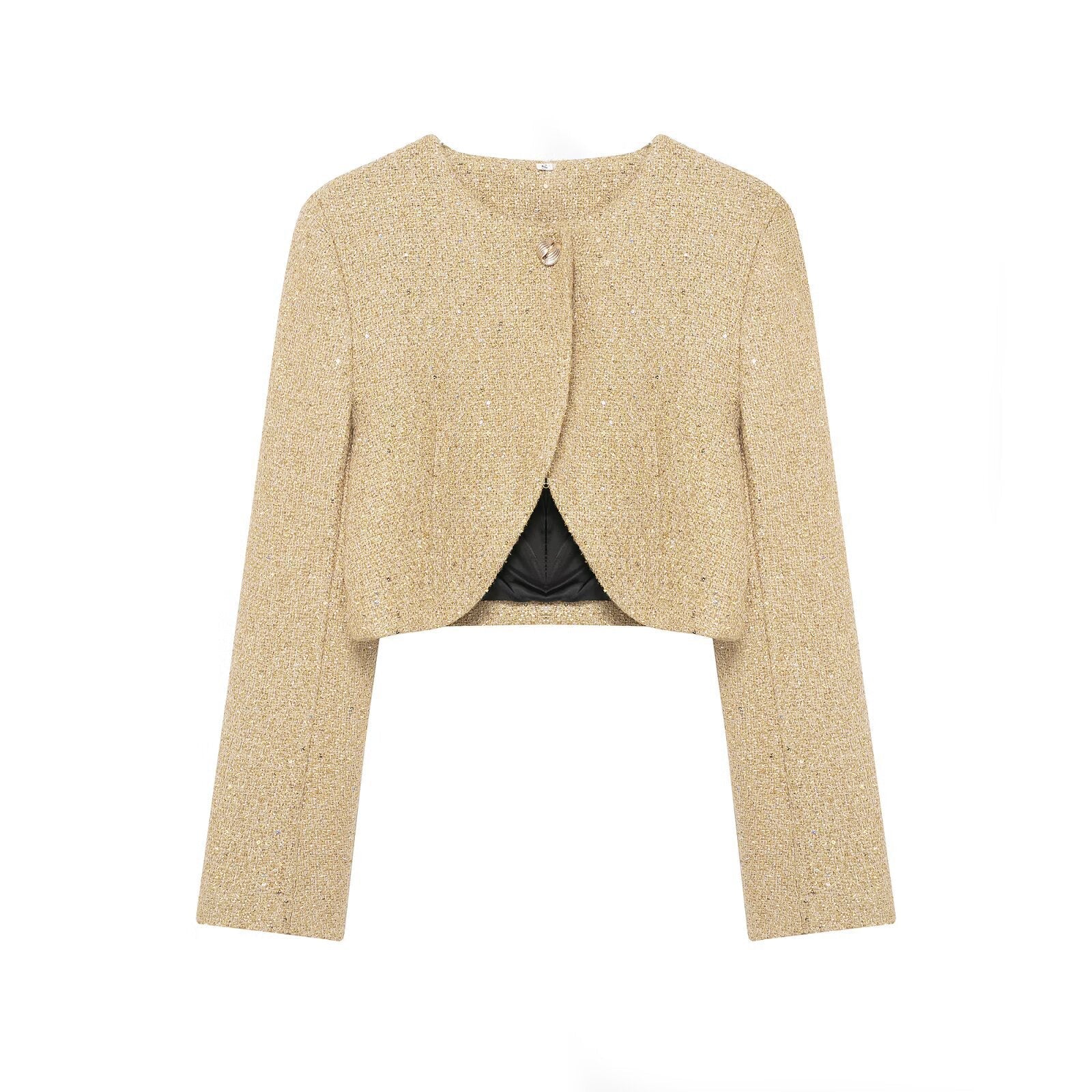 Women's Jacket Gold Tweed Cropped BYMANYC ® New York SOHO METALLIC TWEED CROPPED BLAZER - New Collection