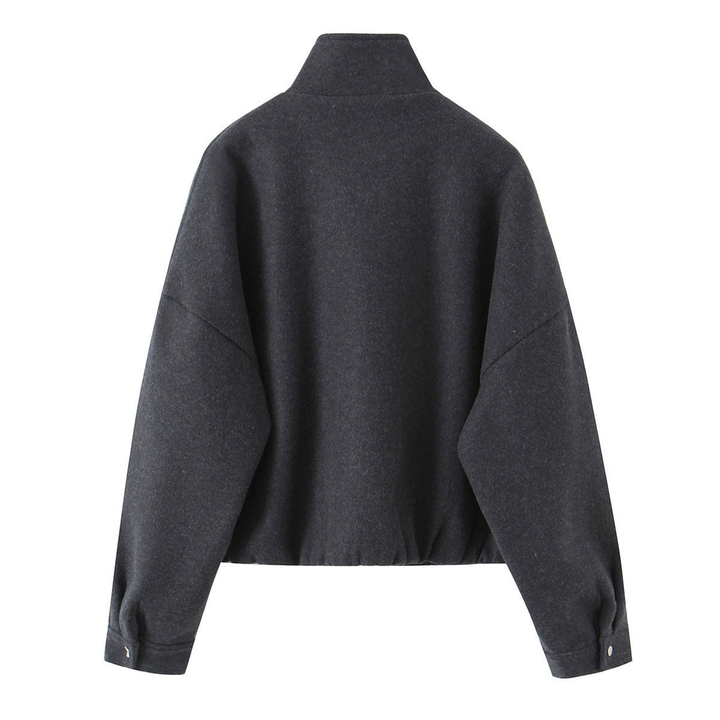 Women's Jacket Charcoal Grey Wool Blend BYMANYC ® New York SOHO HIGH COLLAR BOMBER - New Collection