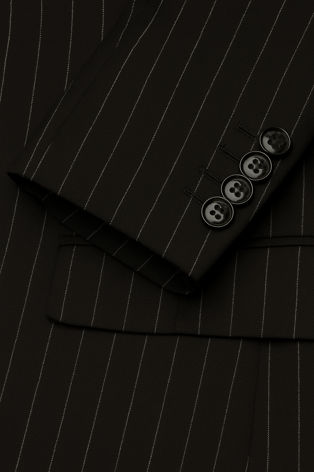 2 Piece Wool Suit  -Black Pinstripe