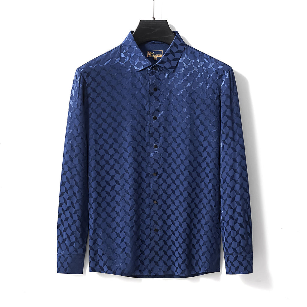 Optic Tessellation Stitchless LS Shirt NAVY - My Men's Shop