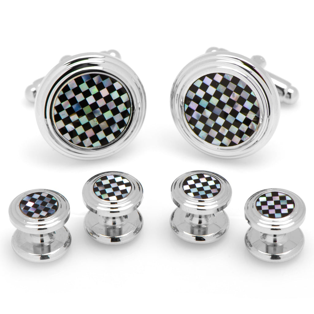 Onyx and Mother of Pearl Checker 5-Stud Set