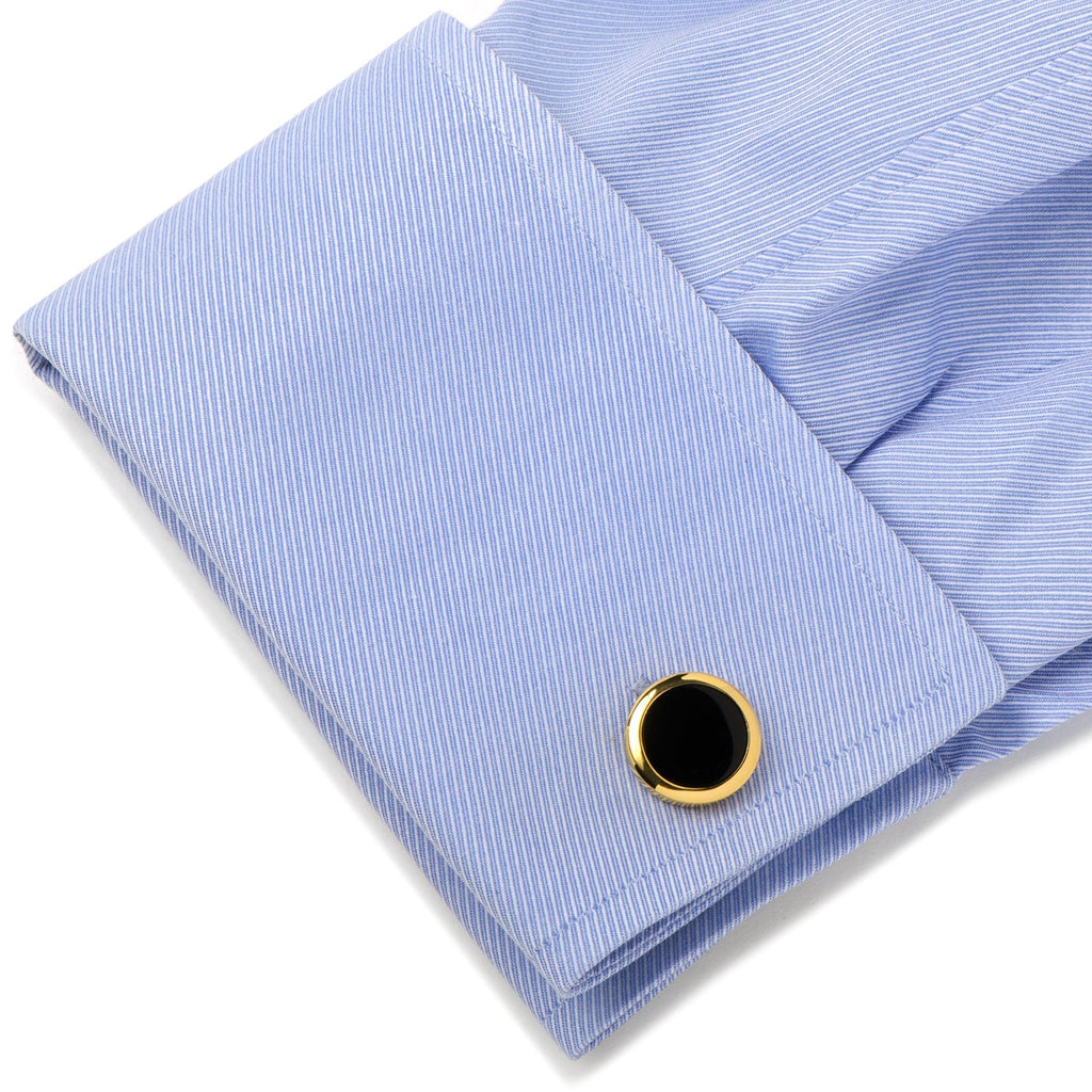 Double Sided Gold Onyx Round Beveled Cufflinks