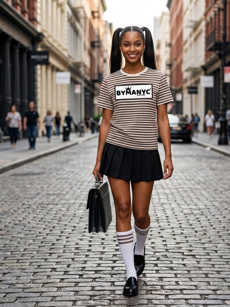 Unisex T Shirt BYMANYC New York New Collection NYC Natural Walnut Stripe Tee