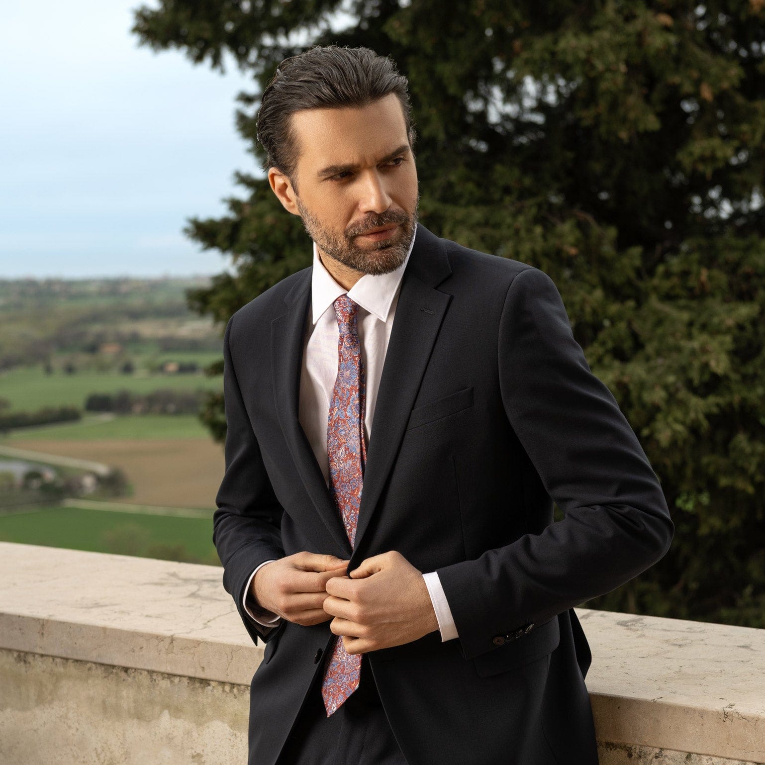 Catania - Printed Silk Tie - Blue & Brick Red - My Men's Shop