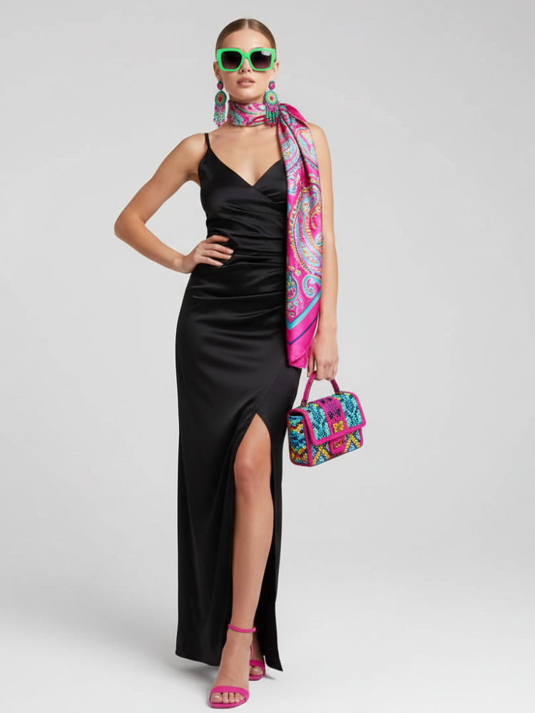 Black Backless V-Neck Slit Dress For Women, Fitted, Greenwich Village, BYMANYC New York. - My Men's Shop