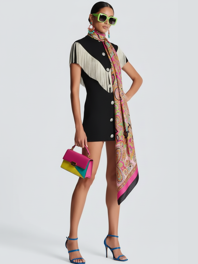 Black Mini Bodycon Dress with Button Tassel For Women, Meatpacking District, BYMANYC New York. - My Men's Shop