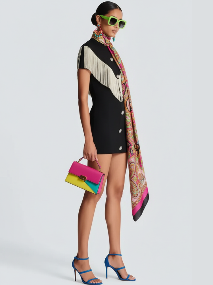 Black Mini Bodycon Dress with Button Tassel For Women, Meatpacking District, BYMANYC New York. - My Men's Shop