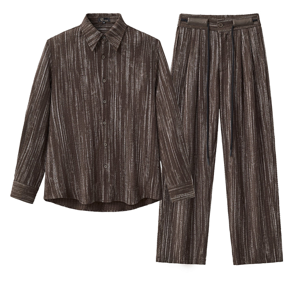 Canyon Set – Printed LS Shirt & Pleated pant BROWN - My Men's Shop