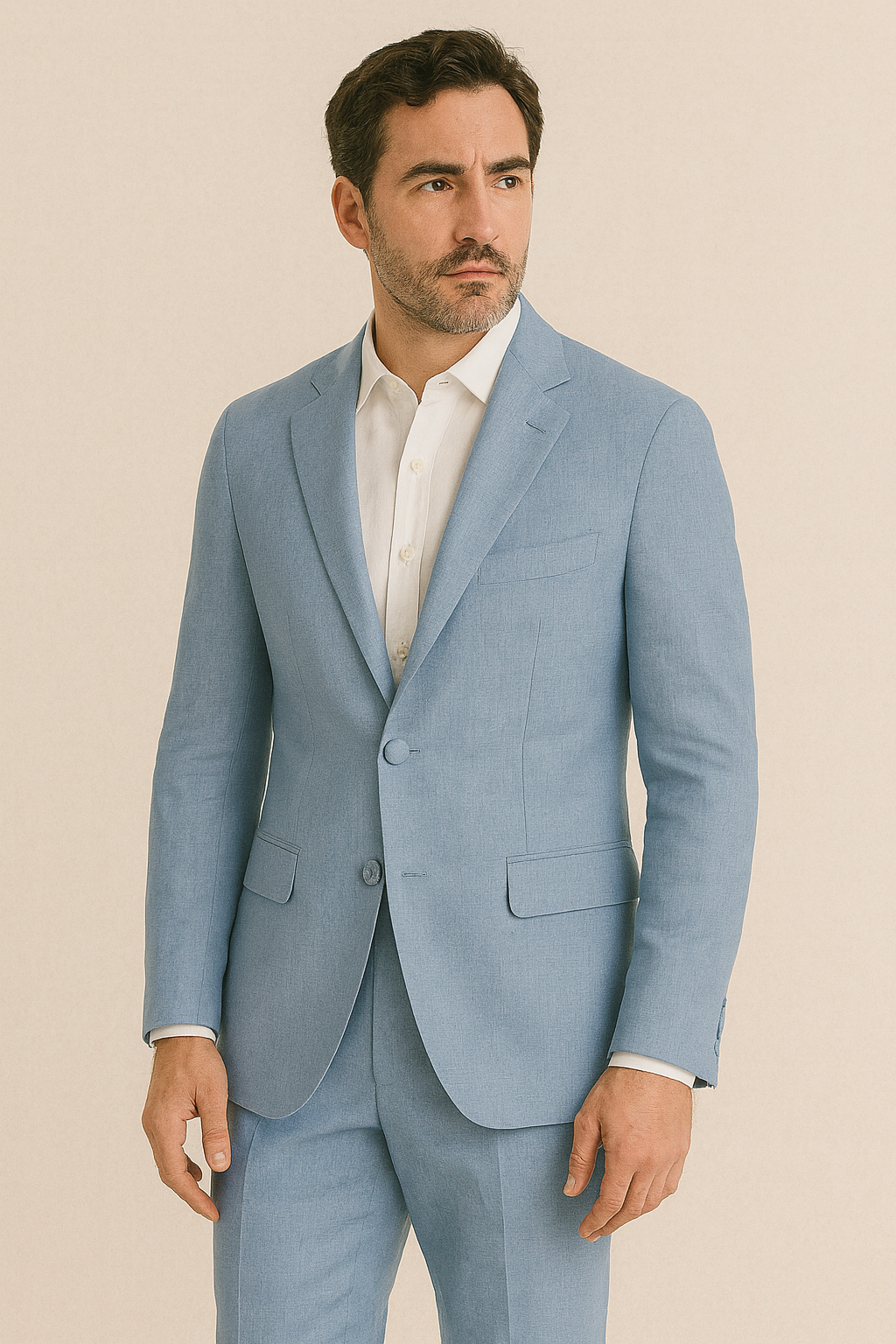 Linen Two Button Suit - Light Blue