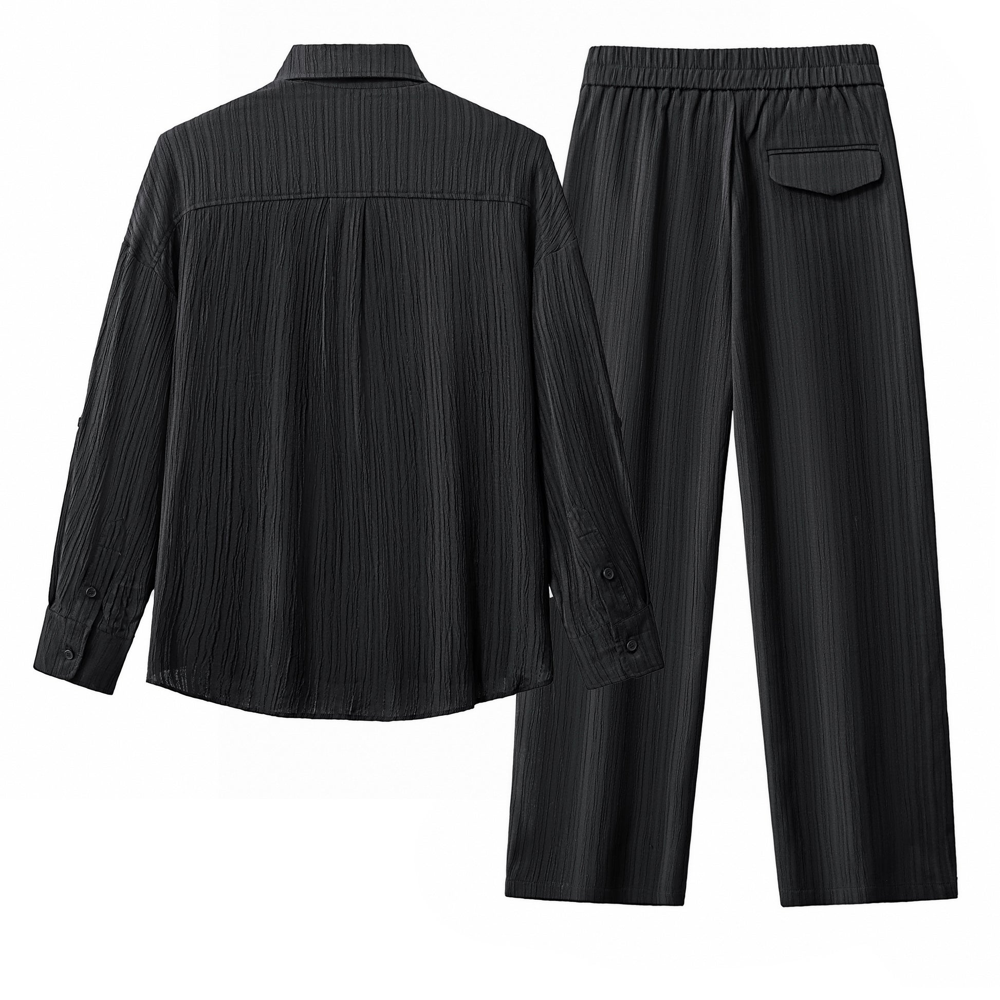 Crinkle Texture Shirt & Pant Set BLACK - My Men's Shop