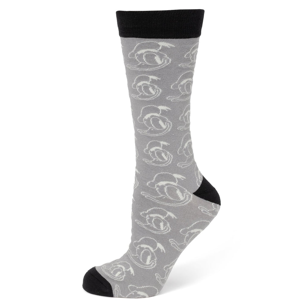 Disney Donald Duck Patterned Gray Socks and Mickey Mouse Blue Lapel Pin Gift Set