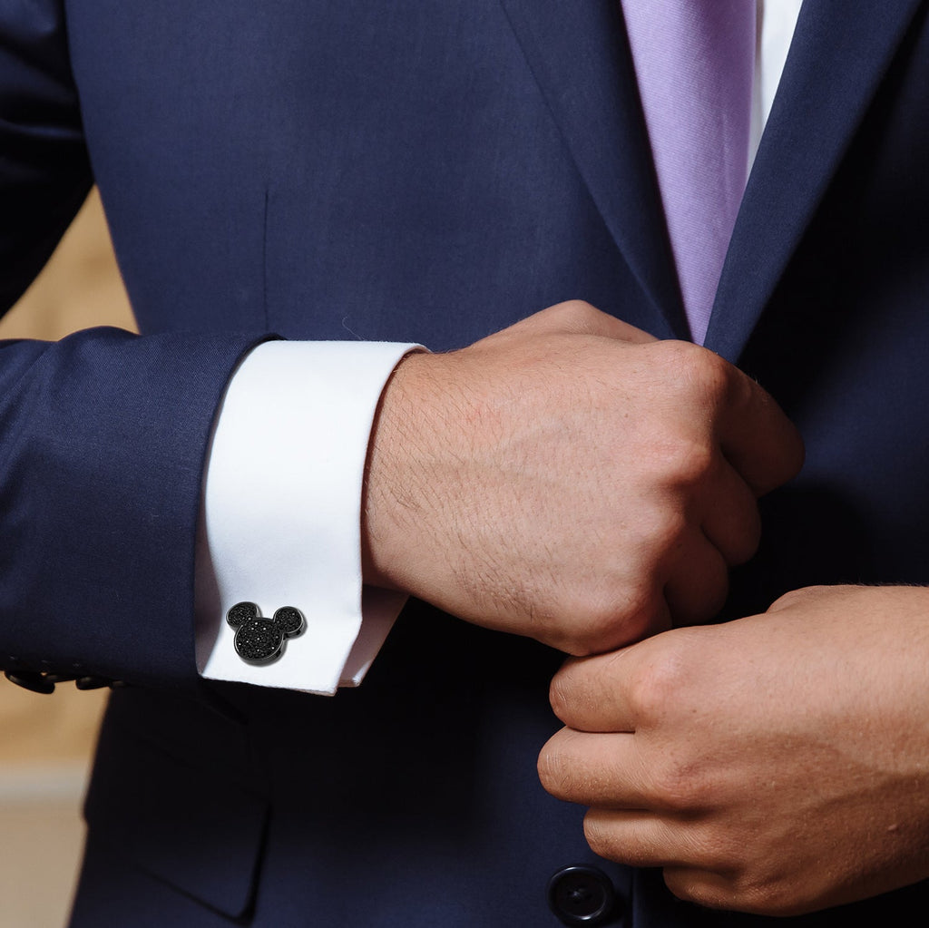 Disney Mickey Mouse Stainless Steel Black Pave Crystal Cufflinks