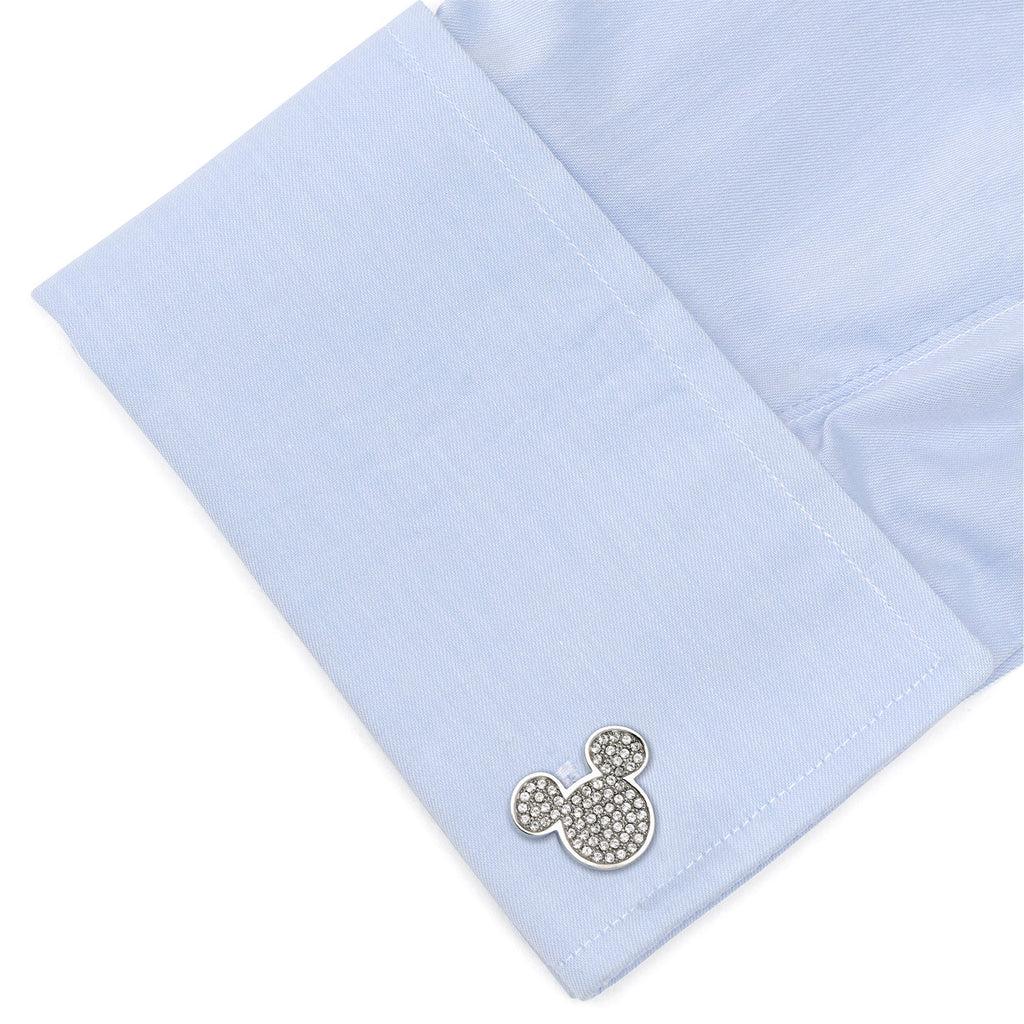 Disney Mickey Mouse Stainless Steel White Pave Crystal Cufflinks