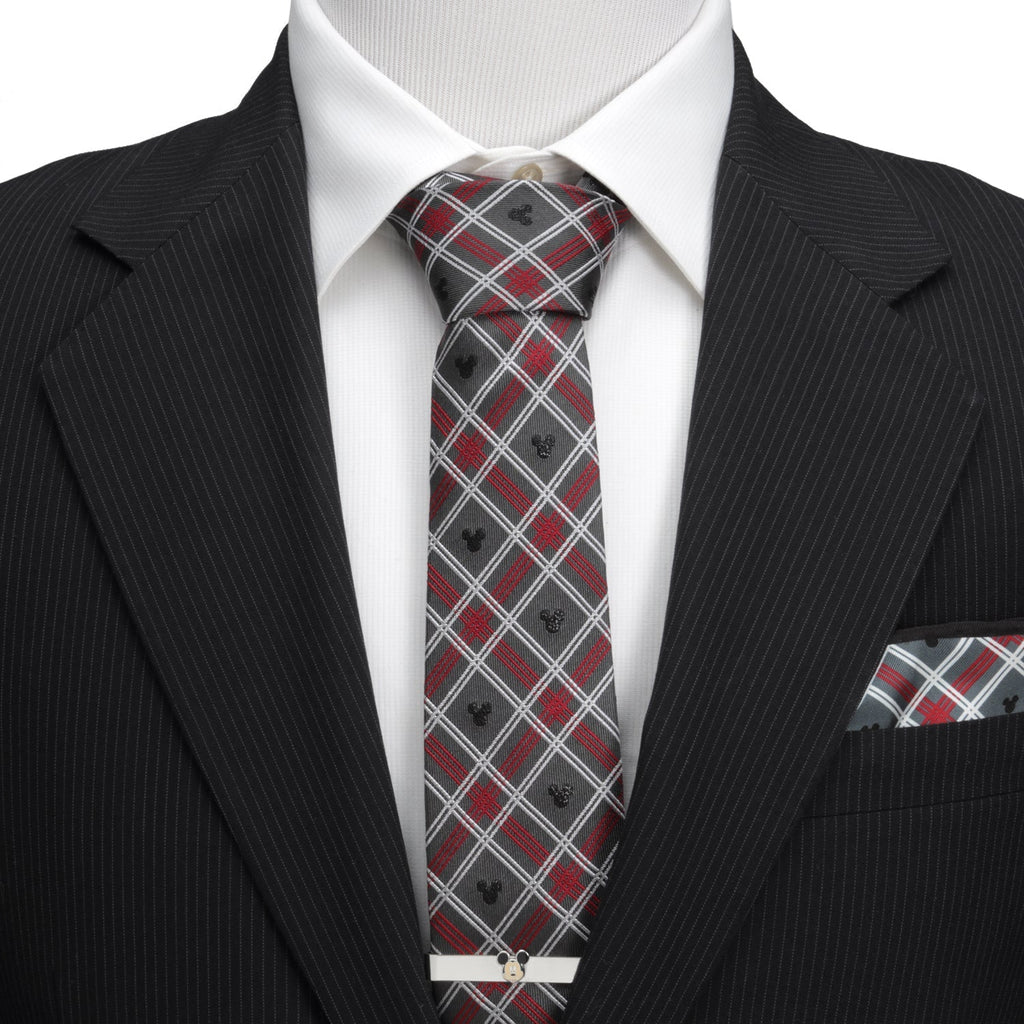 Disney Mickey Mouse Holiday Gray Plaid Silk Men's Tie