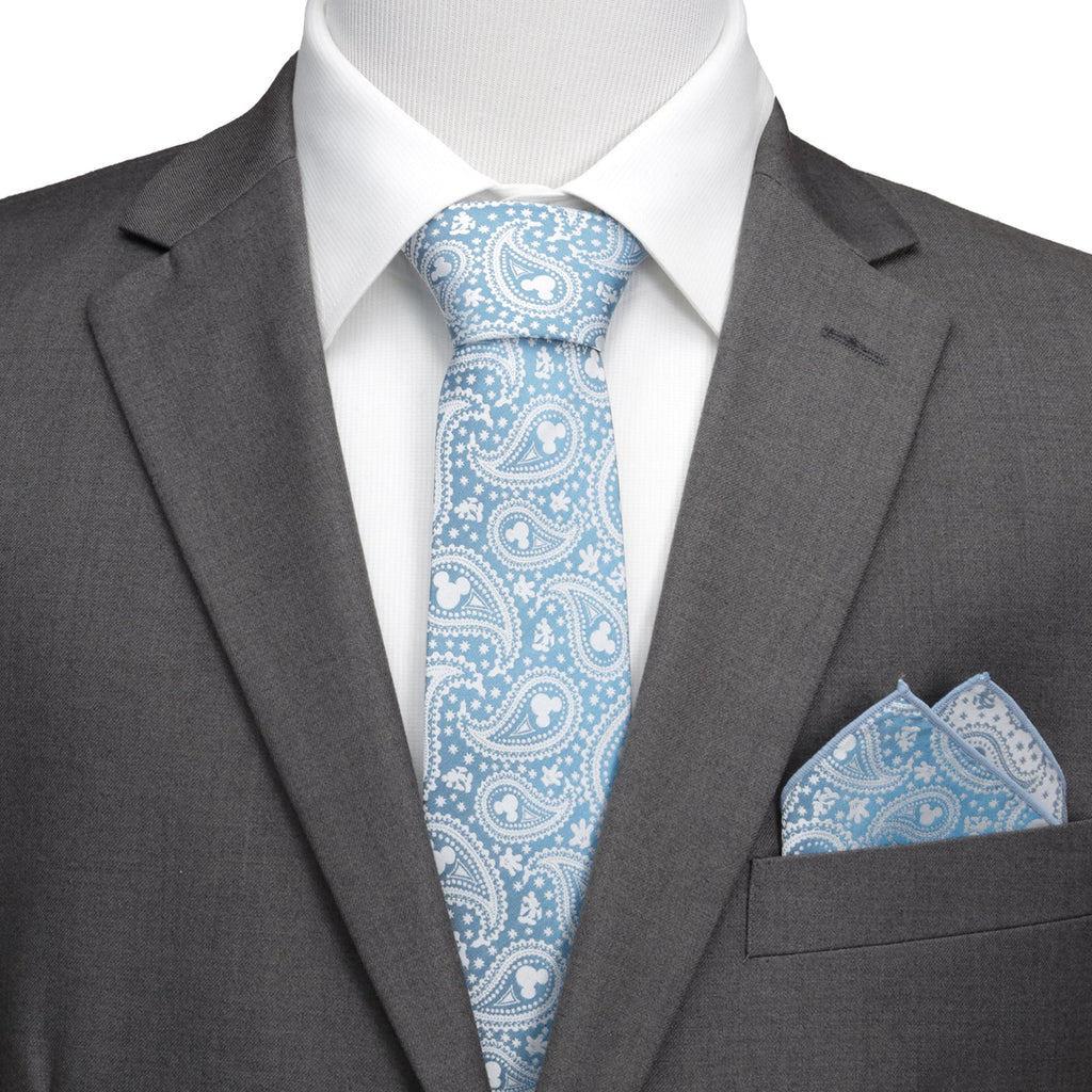Disney Mickey Mouse Teal Paisley Necktie and Pocket Square Gift Set