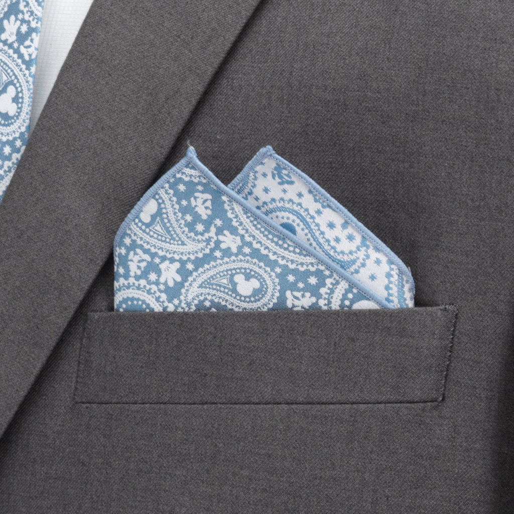 Disney Mickey Mouse Teal Paisley Necktie and Pocket Square Gift Set