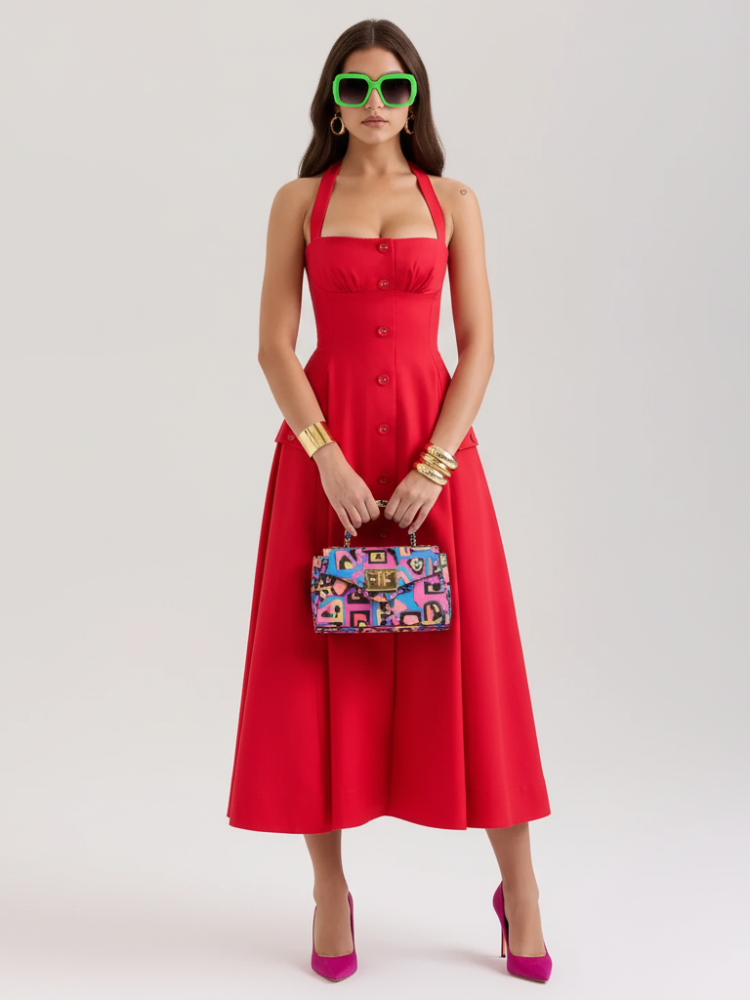 Fitted V-Neck Halter Dress For Women, Mid-waist, Midtown, BYMANYC New York. - My Men's Shop
