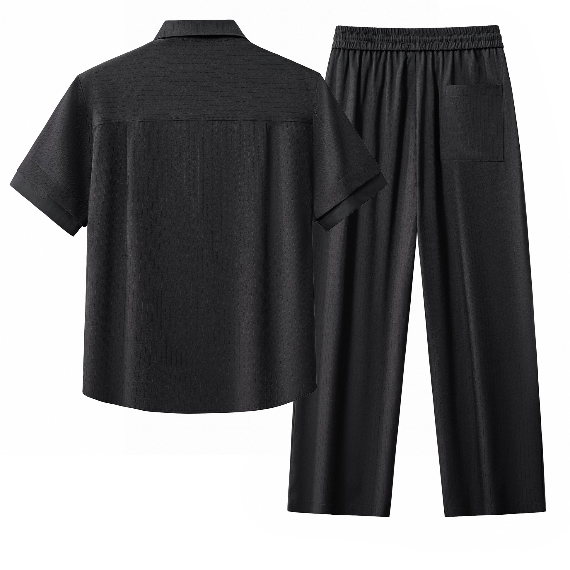Flow Set – Textured Short Sleeve Shirt & Pant BLACK - My Men's Shop
