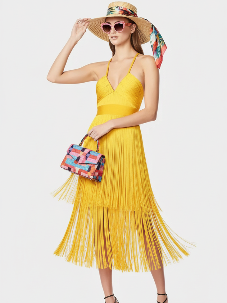 Fringe Bandage Dress With Suspender Straps For Women, Tribeca, BYMANYC New York. - My Men's Shop