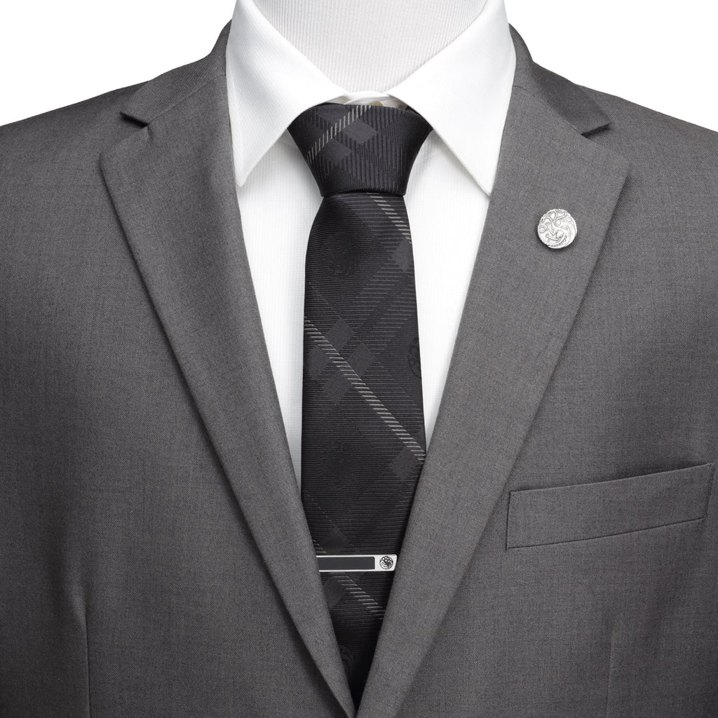 Game of Thrones Targaryen Dragon Black Plaid Silk Men's Tie