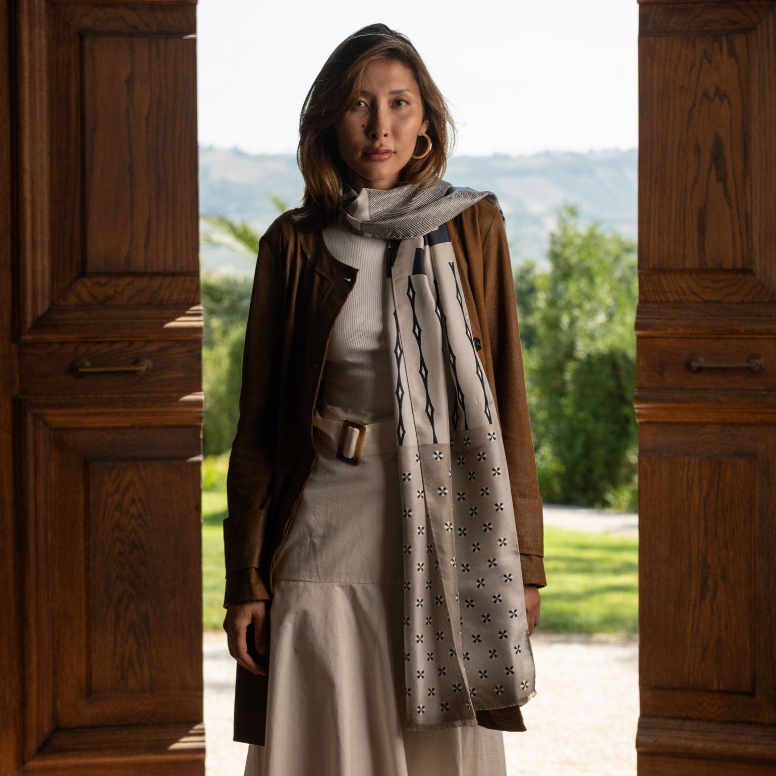 Atri - Long Silk Scarf - Sand