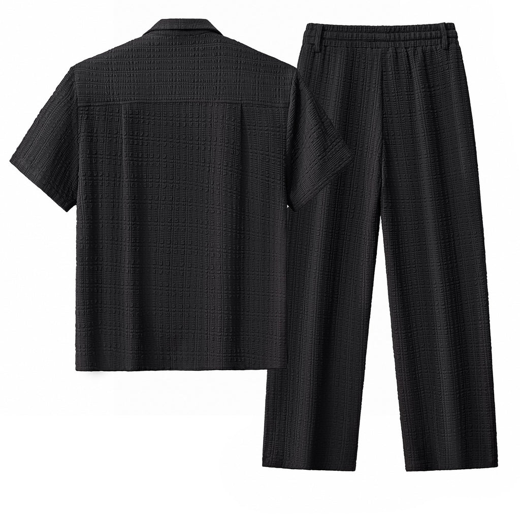 Loft Set – Textured Short Sleeve Shirt & Pant BLACK - My Men's Shop
