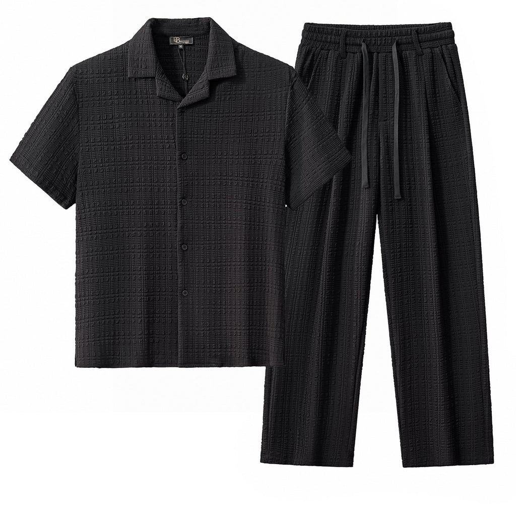 Loft Set – Textured Short Sleeve Shirt & Pant BLACK - My Men's Shop