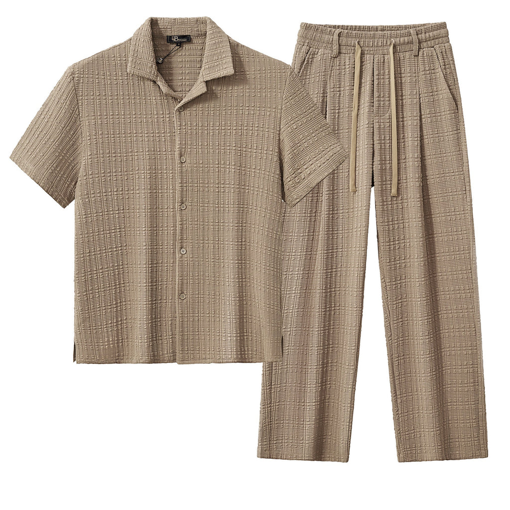 Loft Set – Textured Short Sleeve Shirt & Pant BROWN - My Men's Shop