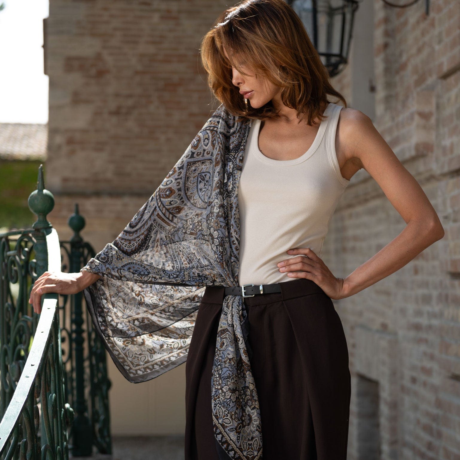 Helena - Silk Scarf Shawl - Brown and Blue - My Men's Shop