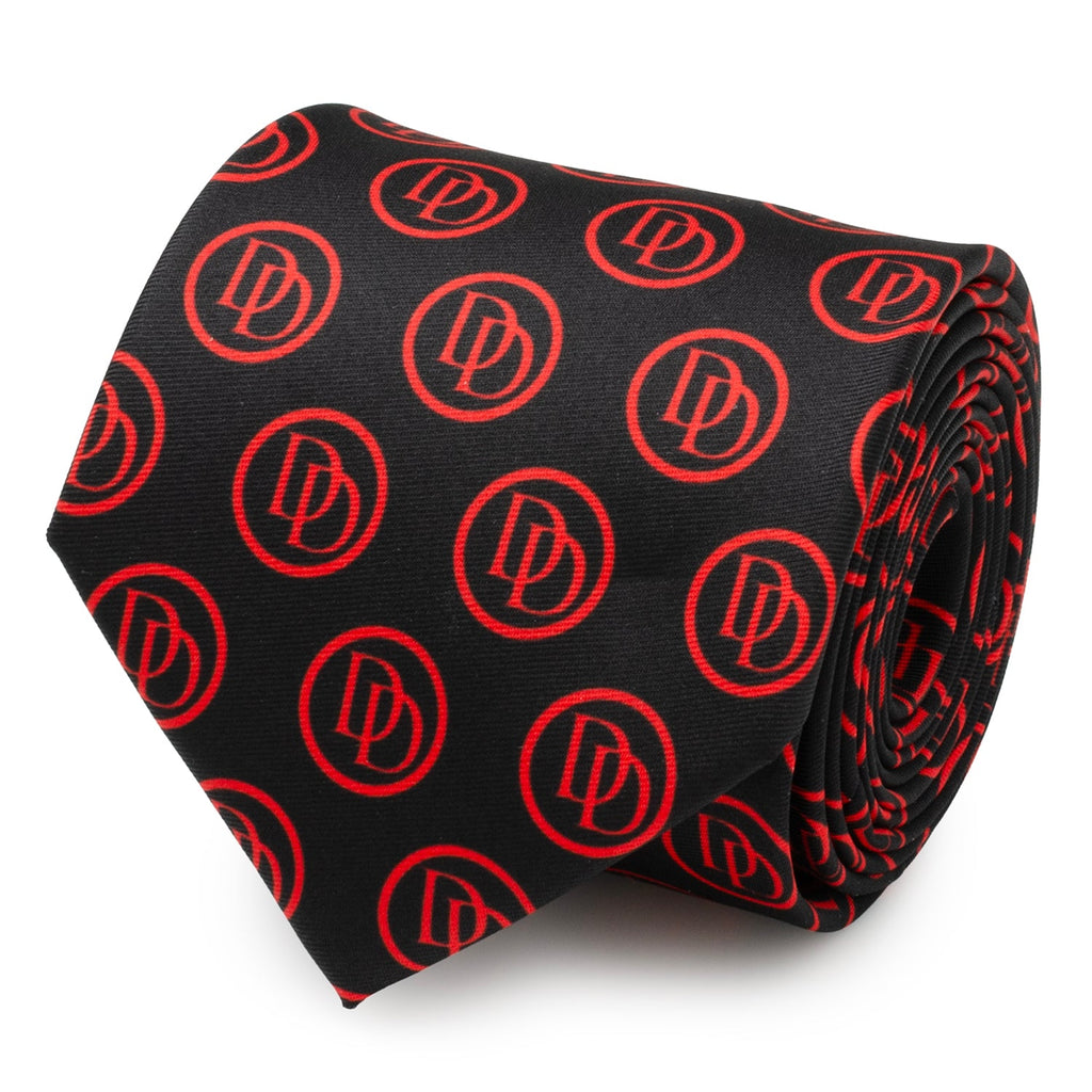 Marvel Daredevil Men’s Black Tie and Embossed Logo Lapel Pin Gift Set
