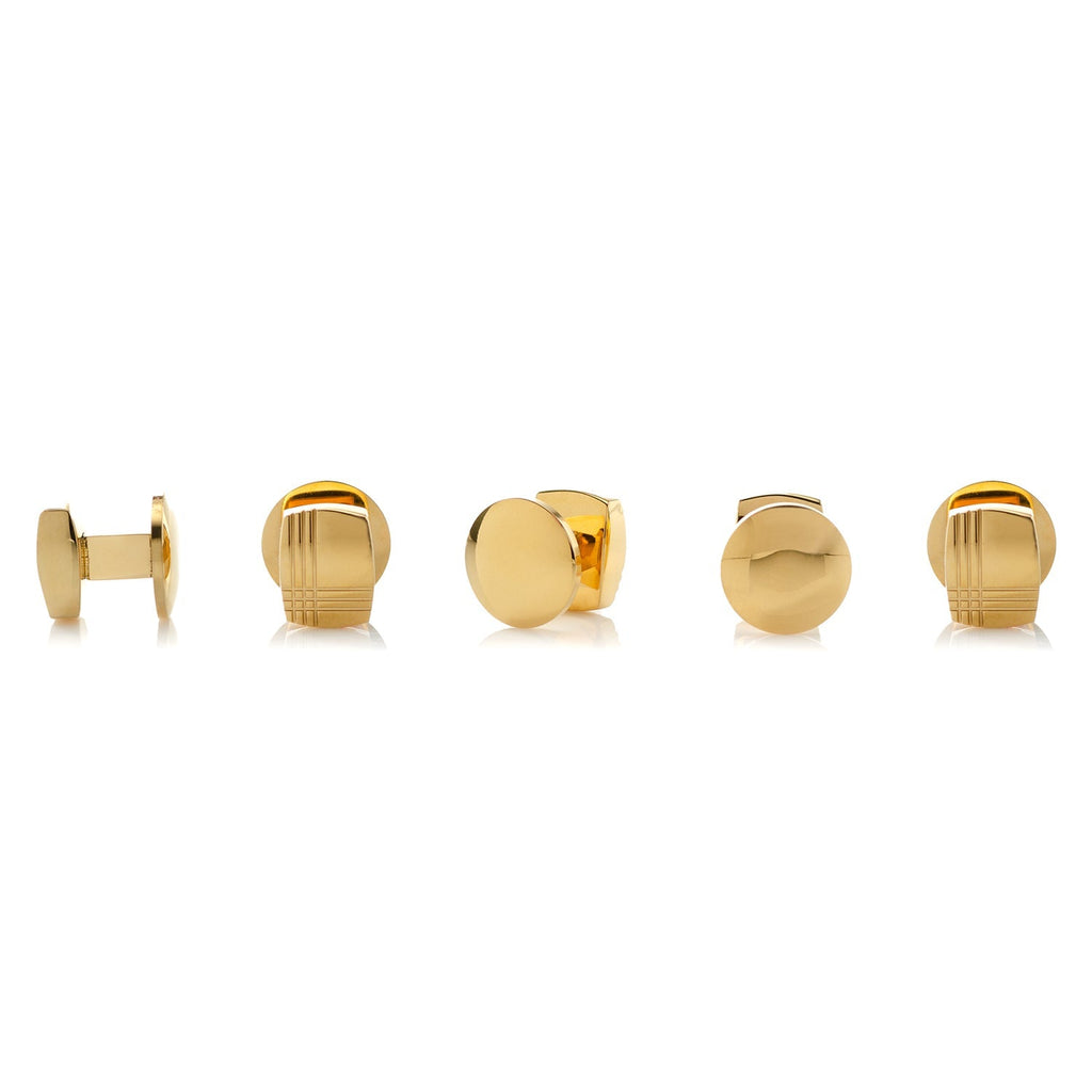 Stainless Steel Gold Tartan Plaid 5-Studs