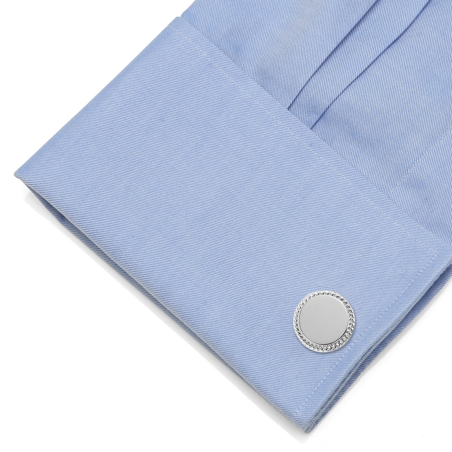 Engravable Rope Border Round Cufflinks and Tie Bar Gift Set