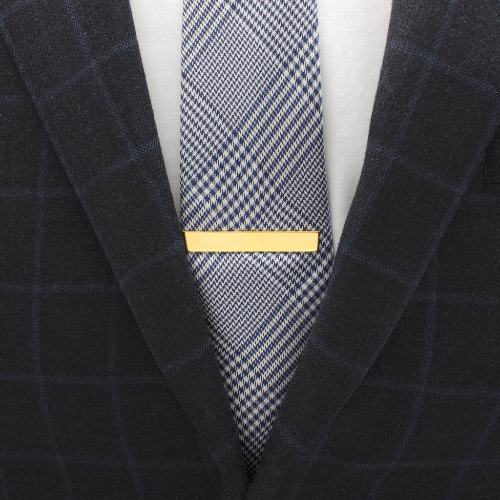 Engravable Rectangle Gold Cufflinks and Tie Bar Gift Set