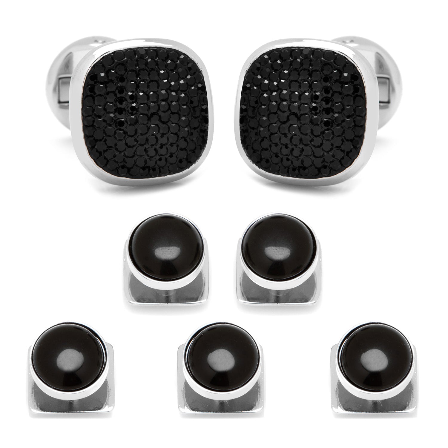 Mixed Pave Crystal and Onyx 5-Stud Set