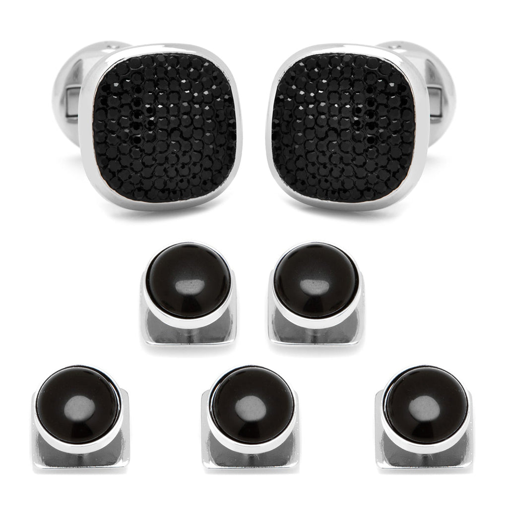 Mixed Pave Crystal and Onyx 5-Stud Set