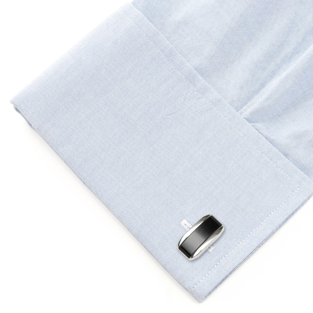 Silver Rectangular Cufflink with Dark Gray Cats Eye
