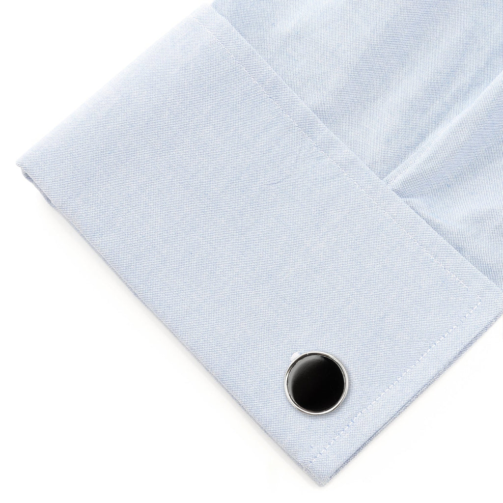 Round Silver Cufflink with Onyx Inlay
