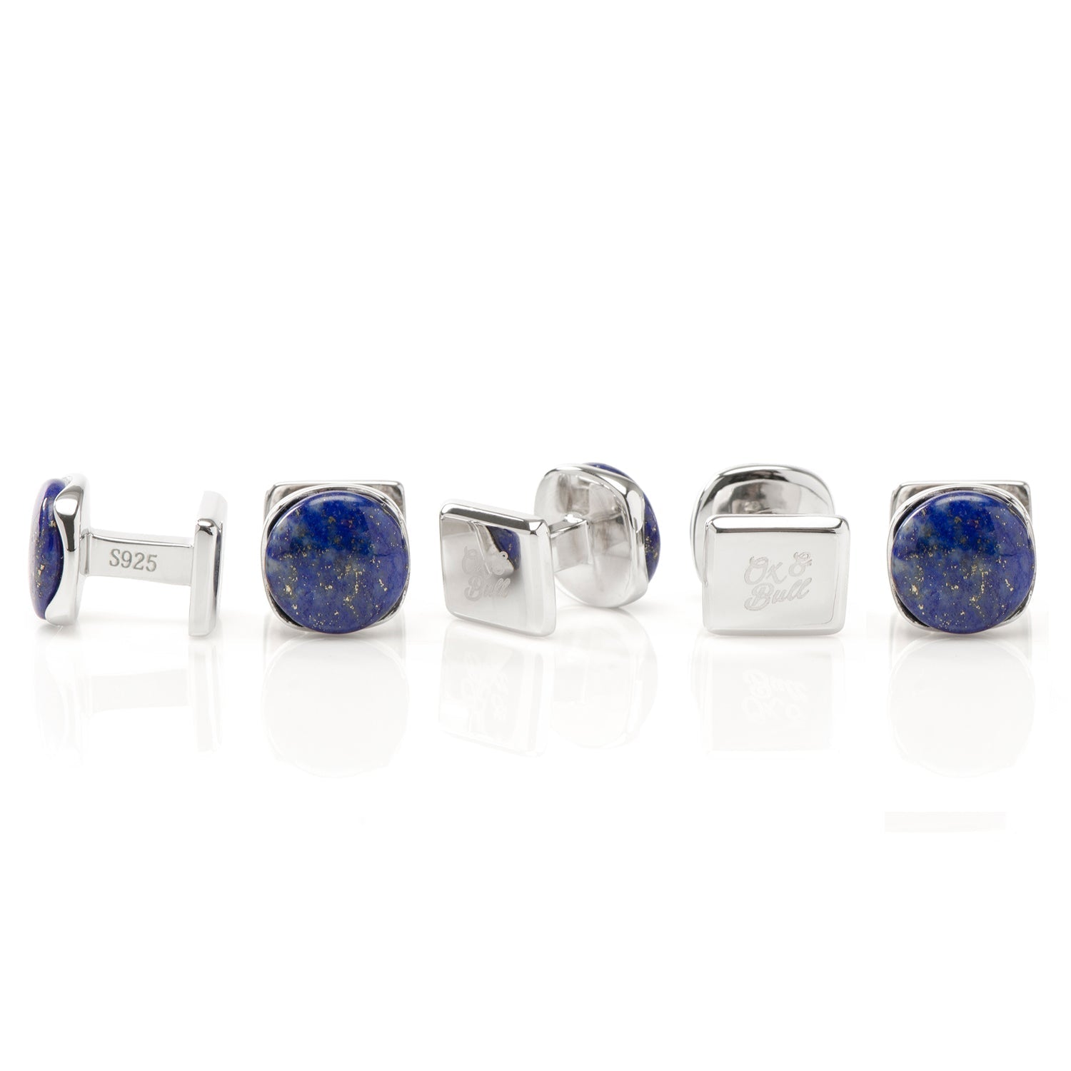 Sterling Silver Classic Formal Lapis 5-Stud Set - My Men's Shop