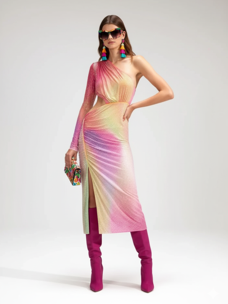 One-Shoulder Slit Dress with Cinched Waist For Women, Upper East Side, BYMANYC New York. - My Men's Shop