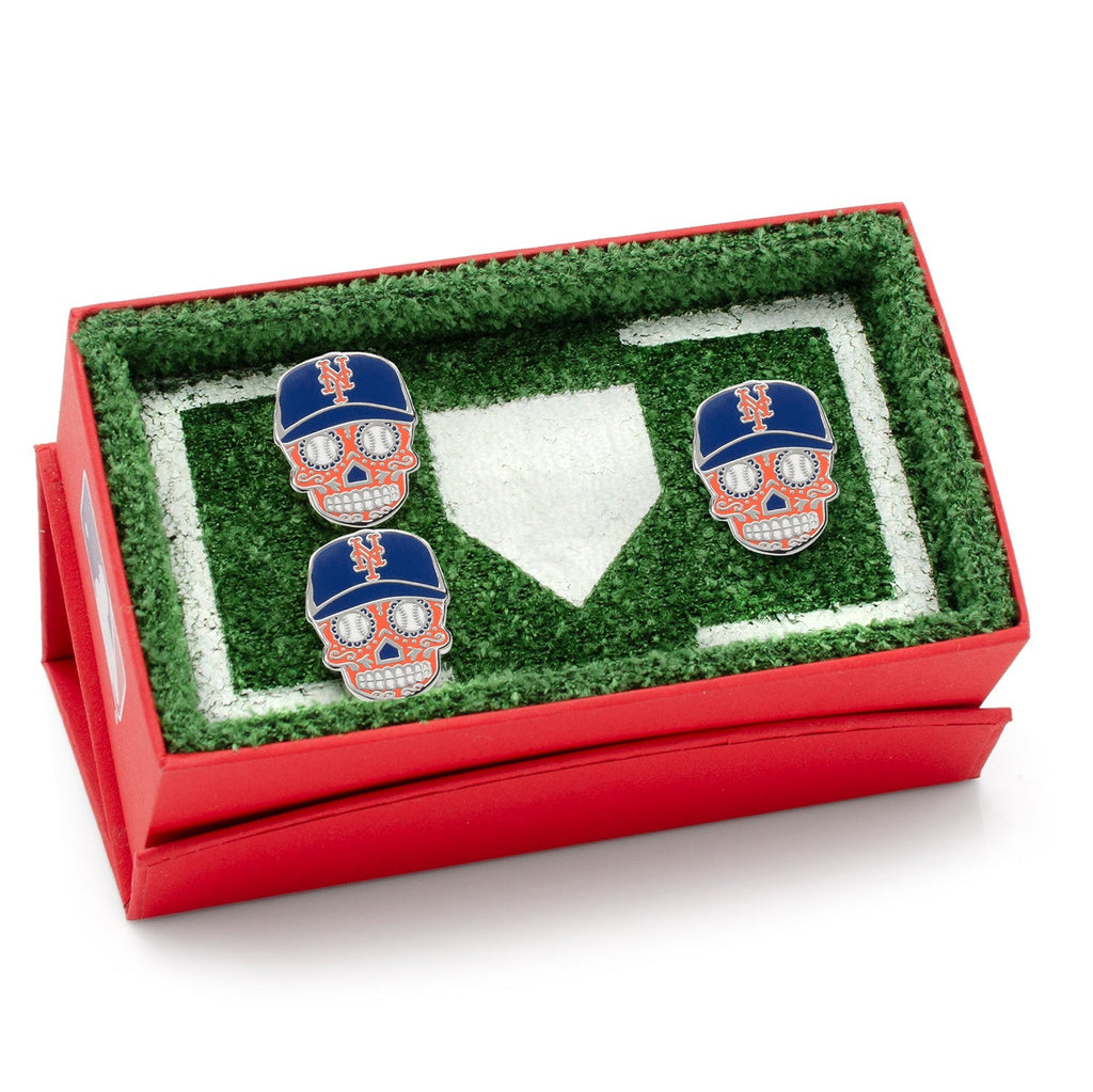 MLB New York Mets Sugar Skull Cufflinks & Lapel Pin Gift Set